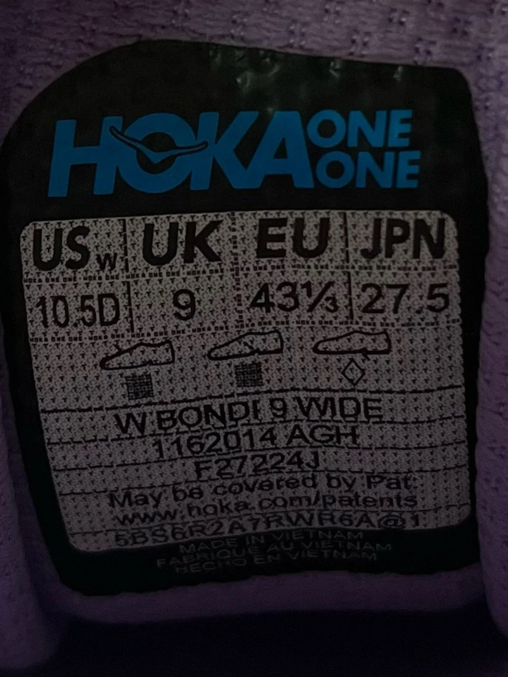 Hoka One One Bondi 9 Womens Size 10.5 Wide Running Shoes Sneakers Purple